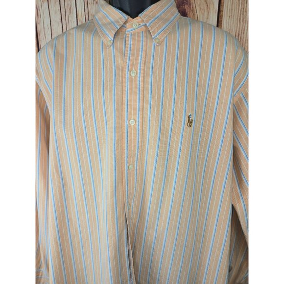 Ralph Lauren Mens Classic Fit Orange Striped Button-Down Shirt XL - Picture 3 of 8